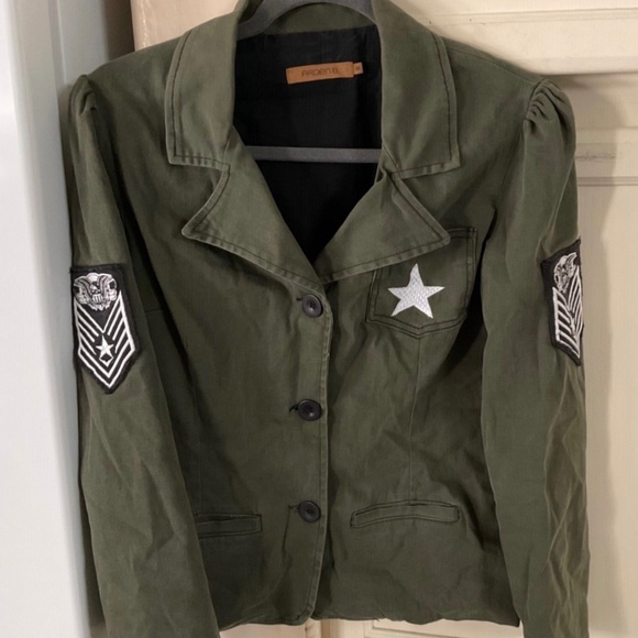 Arden B Olive Green Jacket Military Style Blazer Size Medium Patches Star - Picture 1 of 4
